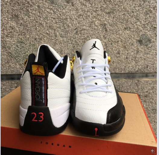 New Air Jordan 12 Low Taxi White Black Gold Shoes - Click Image to Close