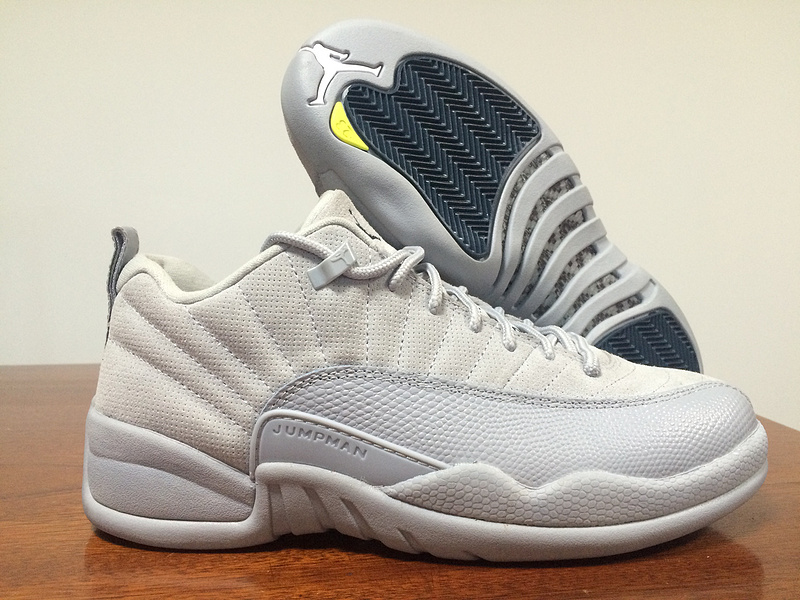 New Air Jordan 12 Low White Grey Blue Shoes - Click Image to Close