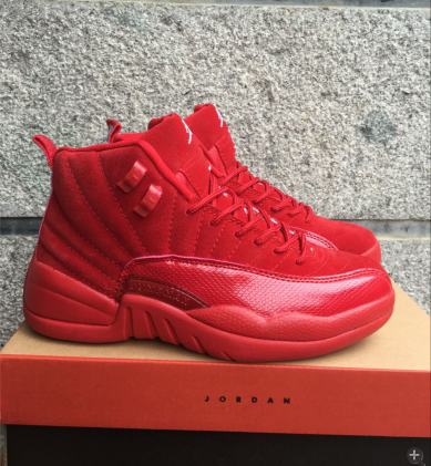 New Air Jordan 12 Retro Deer Leather All Red Shoes
