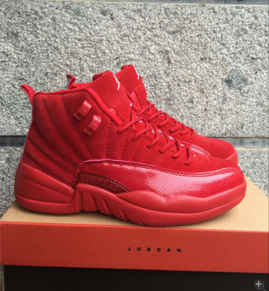 New Air Jordan 12 Retro Deer Leather All Red Shoes - Click Image to Close