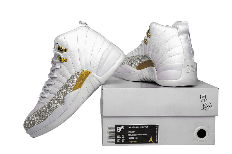 New Air Jordan 12 Retro Owl White Gold Shoes - Click Image to Close