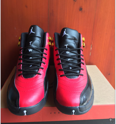 New Air Jordan 12 Retro Red Black White Gold Shoes - Click Image to Close