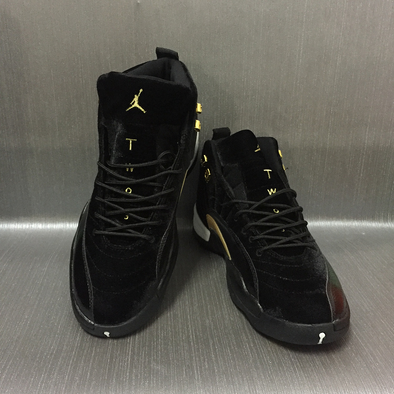 New Air Jordan 12 Velvet Black Gold Shoes - Click Image to Close