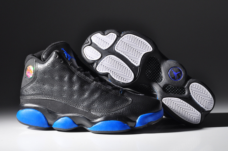 New Air Jordan 13 Retro Black Shine Blue Sole Shoes - Click Image to Close