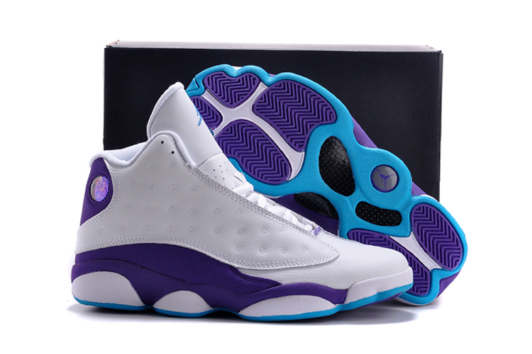 new jordan 13 purple and white