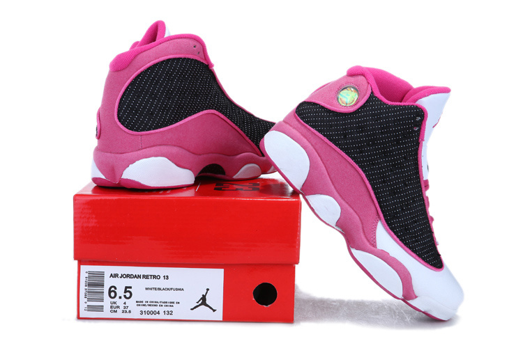 2013 Air Jordan 13 White Black Pink For Women - Click Image to Close