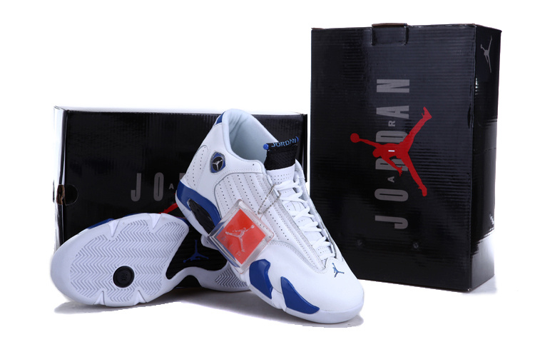 New Air Jordan 14 White Royal Blue - Click Image to Close