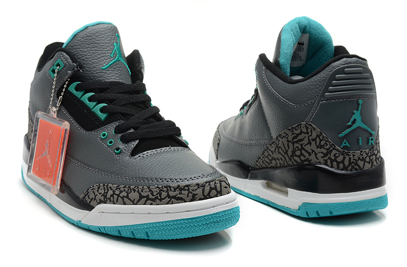 2013 Air Jordan 3 Black Grey White Blue Shoes