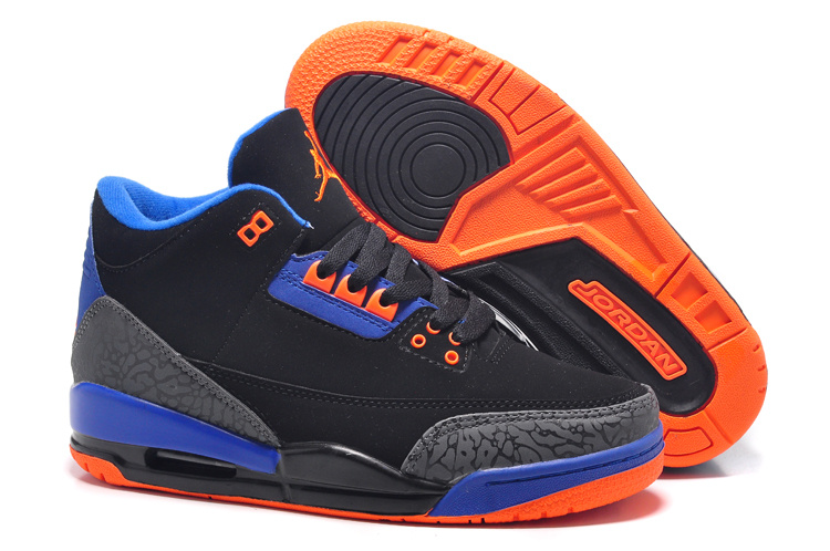 New Air Jordan 3 Black Orange Blue For Women