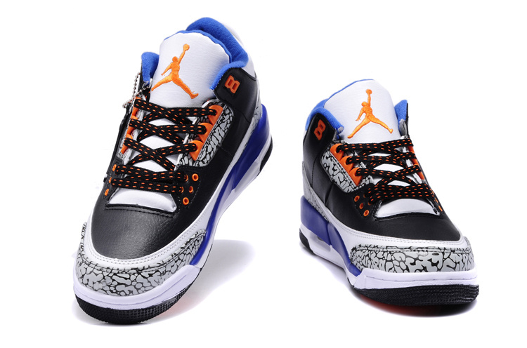 New Air Jordan 3 Black White Blue Orange Shoes - Click Image to Close