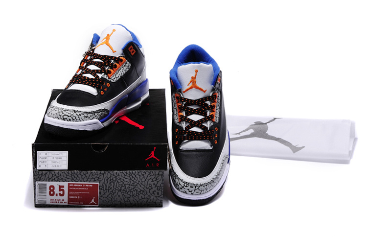 New Air Jordan 3 Black White Blue Orange Shoes - Click Image to Close