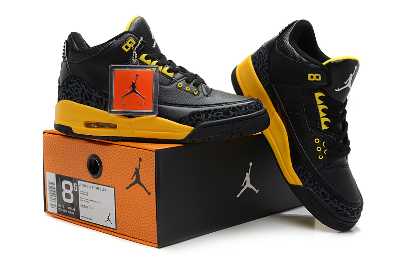 2013 Air Jordan 3 Black Yellow Shoes - Click Image to Close