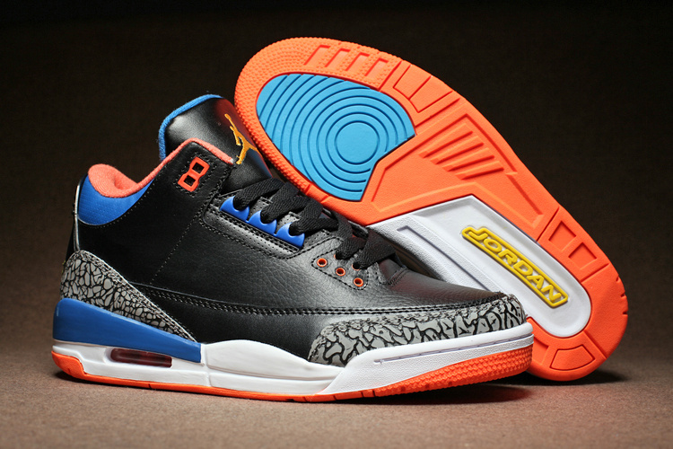 New Air Jordan 3 Retro Black Cement Grey Orange Air Logo