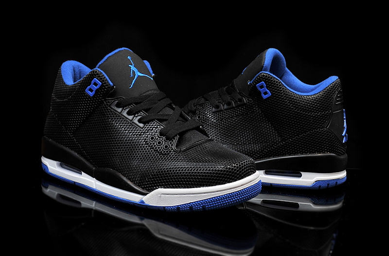 New Air Jordan 3 Retro PVC Black Blue White Shoes - Click Image to Close