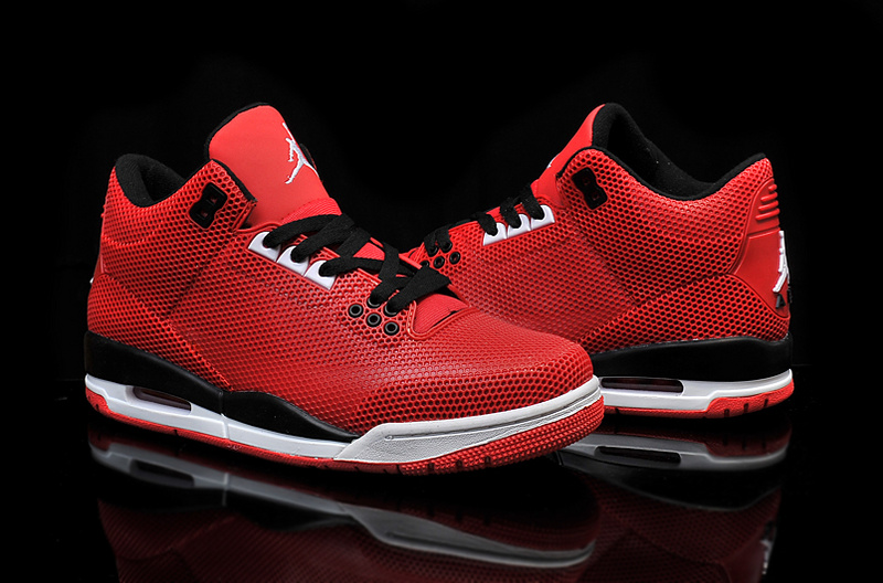 New Air Jordan 3 Retro PVC Red Black White Shoes - Click Image to Close