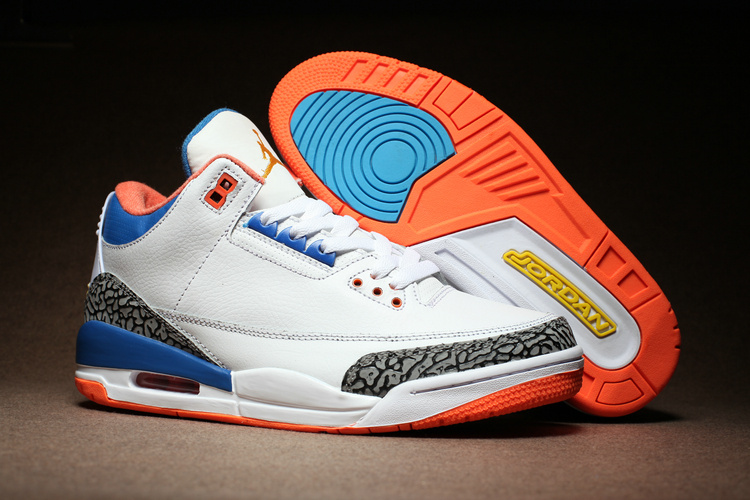 New Air Jordan 3 Retro White Cement Grey Blue Orange Air Logo