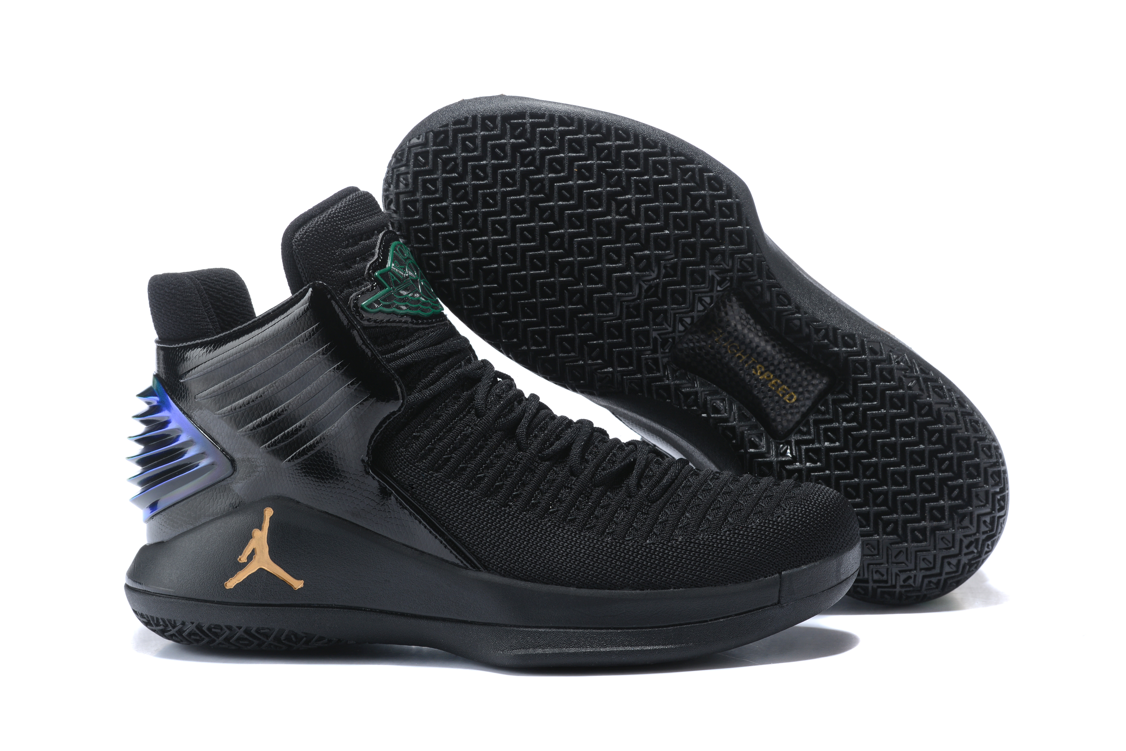 New Air Jordan 32 High All Black Gold Jumpman - Click Image to Close