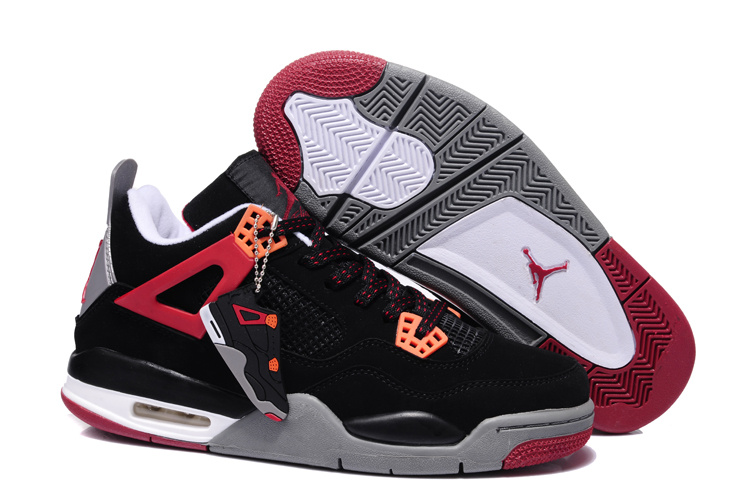 2013 Air Jordan 4 Black Dark Red Grey Shoes - Click Image to Close