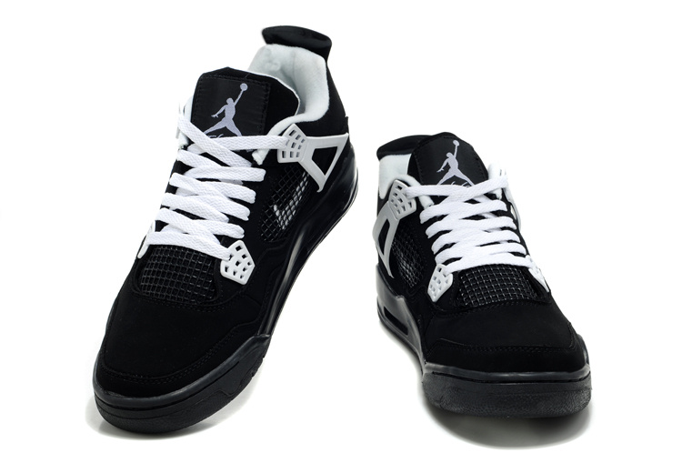 Air Jordan Retro 4 Black White Logo - Click Image to Close