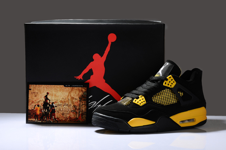 Reissued Air Jordan 4 Black Yellow Shoes