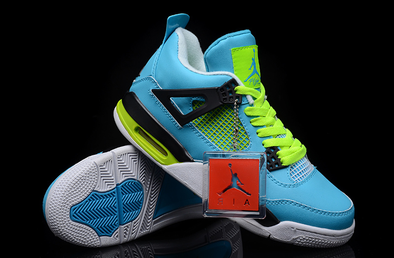 New Air Jordan 4 Blue Green White Shoes - Click Image to Close