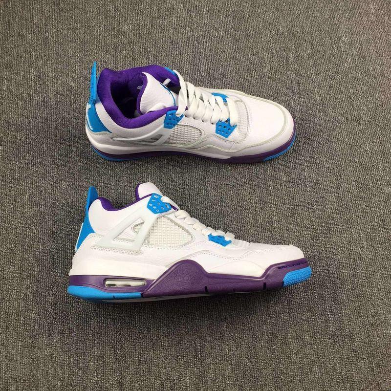 New Air Jordan 4 Hornets White Blue Purple Shoes