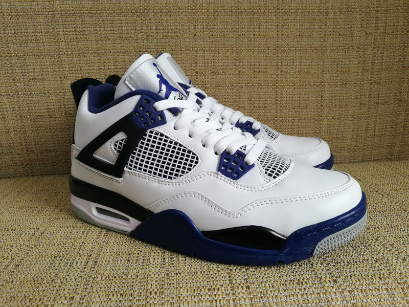 New Air Jordan 4 Retro White Royal Blue Black Shoes - Click Image to Close