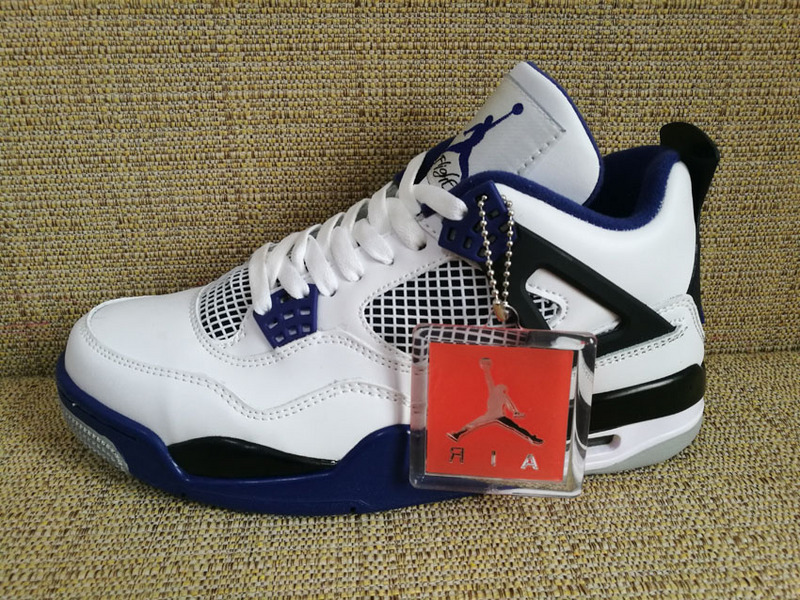 New Air Jordan 4 Retro White Royal Blue Black Shoes - Click Image to Close