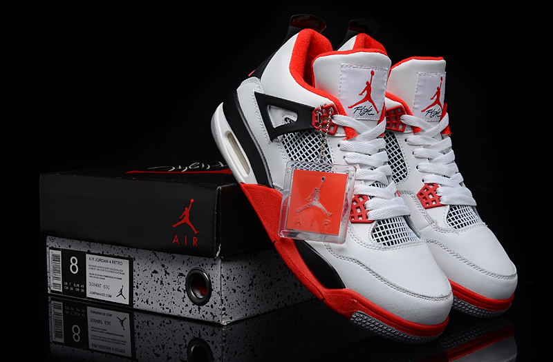 New Air Jordan 4 White Red Black Shoes