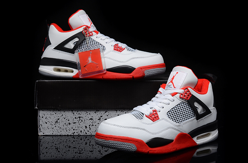 New Air Jordan 4 White Red Black Shoes - Click Image to Close