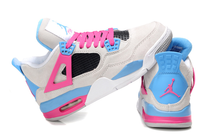 2013 Air Jordan 4 Wite Pink Blue For Women - Click Image to Close