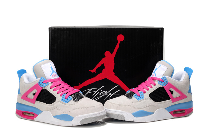 2013 Air Jordan 4 Wite Pink Blue For Women - Click Image to Close