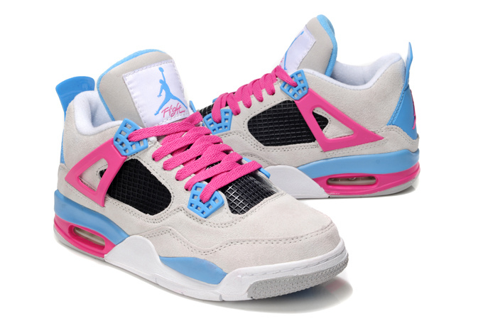 2013 Air Jordan 4 Wite Pink Blue For Women - Click Image to Close