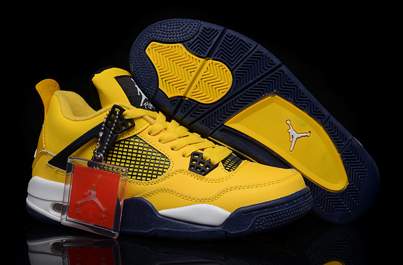 New Air Jordan 4 Yellow Black White Shoes