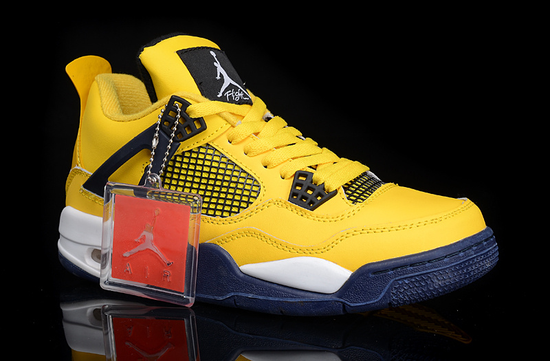 New Air Jordan 4 Yellow Black White Shoes