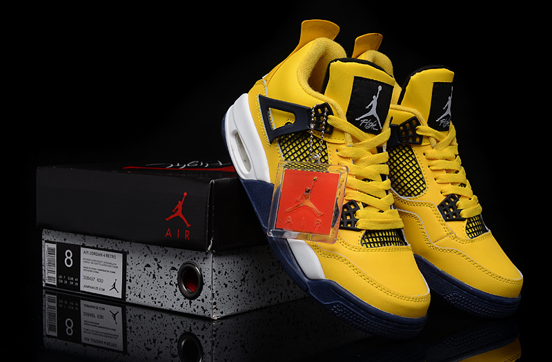 New Air Jordan 4 Yellow Black White Shoes - Click Image to Close