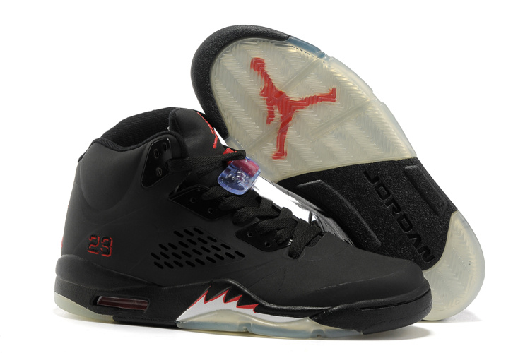 New Air Jordan Retro 5 All Black Silver Shoes