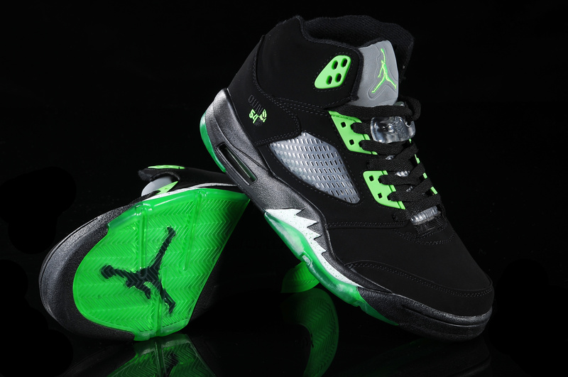 Jordan 5 Retro Black Green White - Click Image to Close