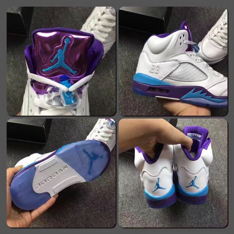 New Air Jordan 5 Hornets White Blue Purple Shoes - Click Image to Close