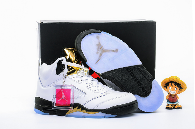 New Air Jordan 5 Olympic White Black Gold Shoes