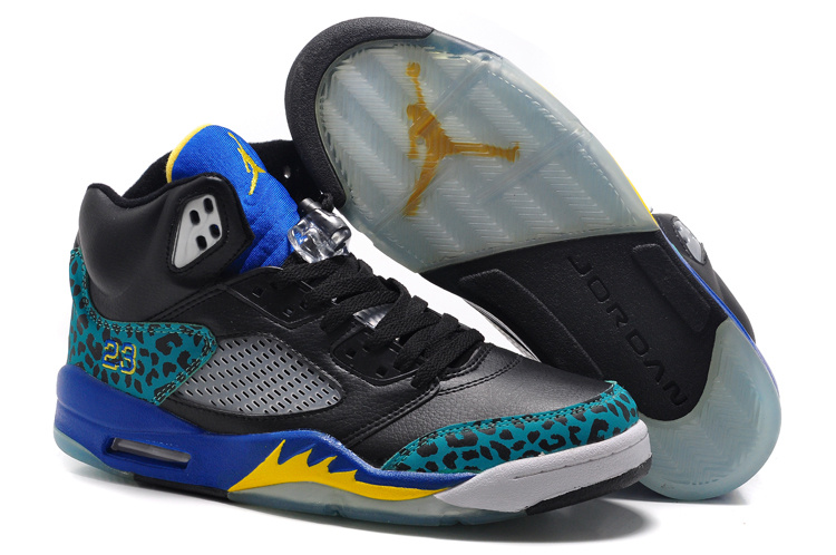 New Air Jordan 5 Retro Black Blue Fire Yellow Shoes - Click Image to Close