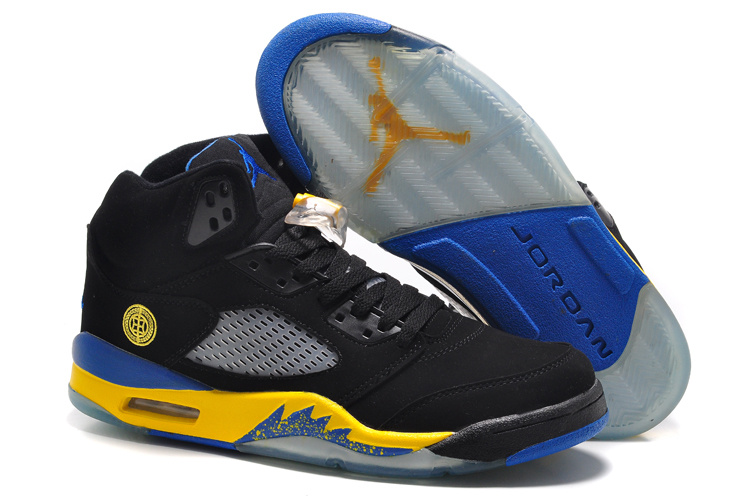 jordan 5 black blue and yellow