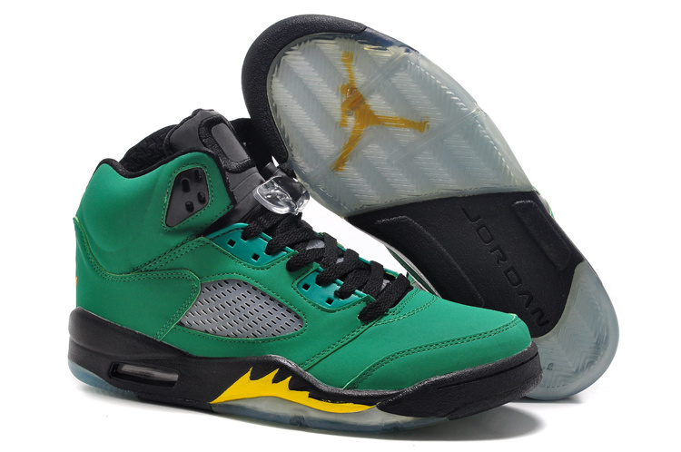 New Air Jordan 5 Retro Green Black Fire Yellow Shoes - Click Image to Close