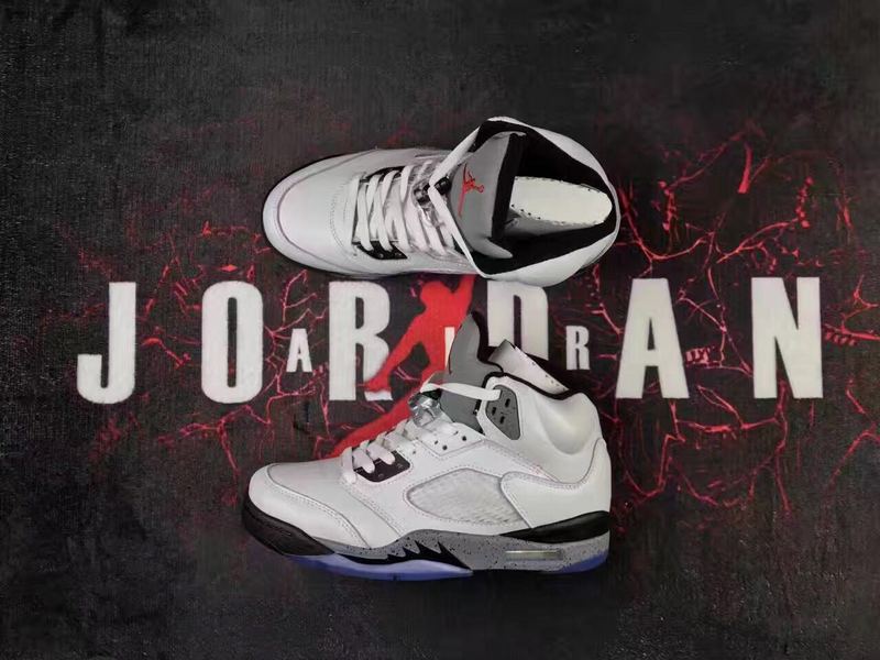 New Air Jordan 5 Retro White Cement Grey Black Lover Shoes