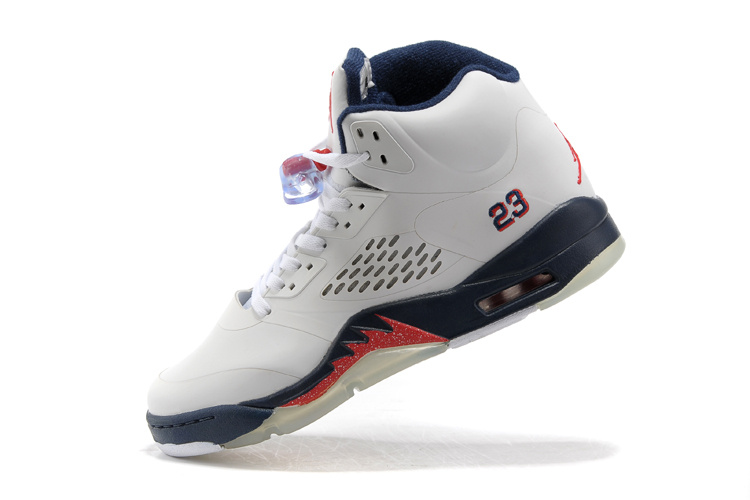 New Air Jordan Retro 5 White Blue Fire Red Shoes