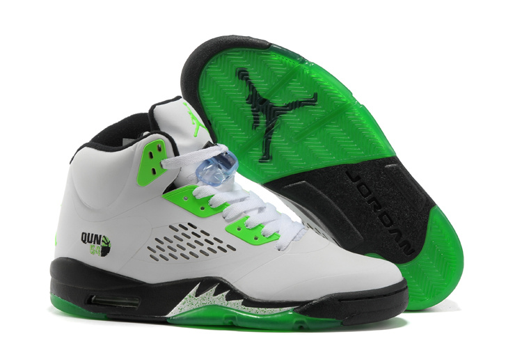 New Air Jordan Retro 5 White Green Black Shoes