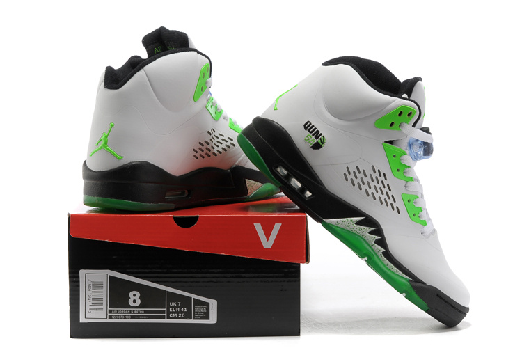 New Air Jordan Retro 5 White Green Black Shoes - Click Image to Close