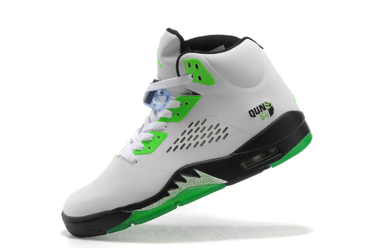 New Air Jordan Retro 5 White Green Black Shoes - Click Image to Close