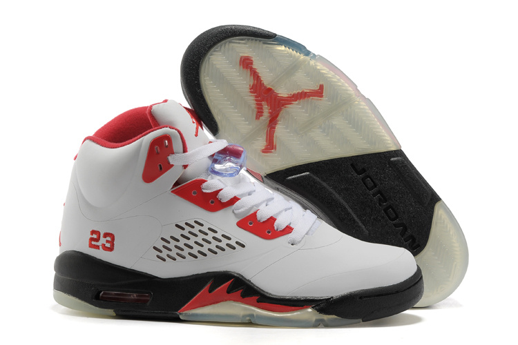 New Air Jordan Retro 5 White Red Black Shoes