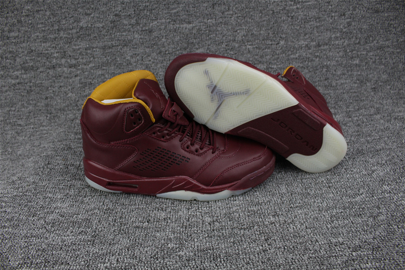 New Air Jordan 5 Wine Red Yellow Shoes - Click Image to Close